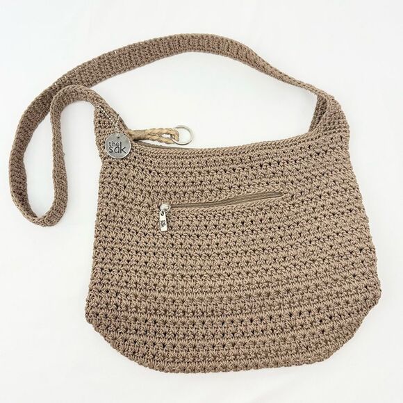 The Sak Taupe Tan Soft Crochet Knit Single Strap Crossbody Shoulder Bag - Picture 1 of 15